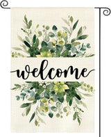 AVOIN colorlife Spring Summer Floral Welcome Garden Flag 12x18 Inch Double Sided Outside, Eucalyptus Seasonal Farmhouse Yard Outdoor Flag