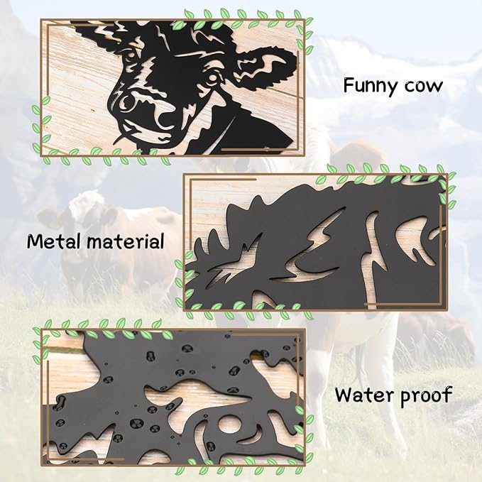 Peeping Cow Metal Yard Decor Lovely Farm Fence Decor Cow Decor for Fence Decor Outdoor Metal Garden Decor Outdoor Fence Decoration for Outdoor Farm or Farmhouse Yard Lawn (Fresh Cow)