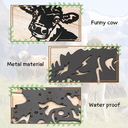 Peeping Cow Metal Yard Decor Lovely Farm Fence Decor Cow Decor for Fence Decor Outdoor Metal Garden Decor Outdoor Fence Decoration for Outdoor Farm or Farmhouse Yard Lawn (Fresh Cow)