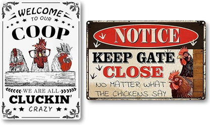 Chicken Signs 2 Pack-Metal Chicken Signs for Coop Funny Outdoor,Chicken Sign Decor for Farm Yard Fence 12x8inch