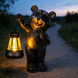 Garden Statues Bear Solar Figurine Lanterns Outdoor Waterproof Lights, Yard Decorations, Garden Decor Unique Birthday Housewarming Gifts for Mom, Resin Material, Hand-Painted
