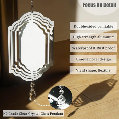 4Pack 8inch Sublimation Wind Spinner Blanks 3D Aluminum Metal Wind Sculpture Kinetic Spinners for Yard and Garden Indoor Art Ornaments Hanging Decoration (Vintage Frame)