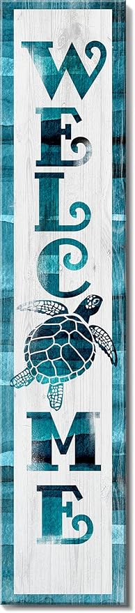 Spoontiques Sea Turtle Welcome Porch Sign - Decorative Home Décor Wooden Signs - Rustic Outdoor Decoration - Durable and Weatherproof - Entryway Decoration - 8” x 40”