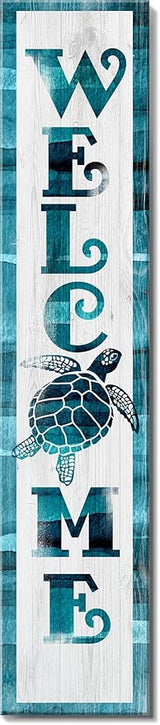 Spoontiques Sea Turtle Welcome Porch Sign - Decorative Home Décor Wooden Signs - Rustic Outdoor Decoration - Durable and Weatherproof - Entryway Decoration - 8” x 40”
