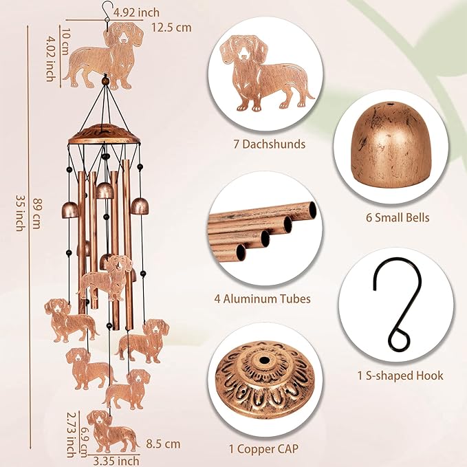 GDNSFIT Dachshund Wind Chimes for Outside, Metal Windchimes Outdoors, Dachshund Gifts for Women/Men, Memorial/Birthday Gifts, Garden Decor for Outside, Patio or Yard, Durable Chimes for Outdoors