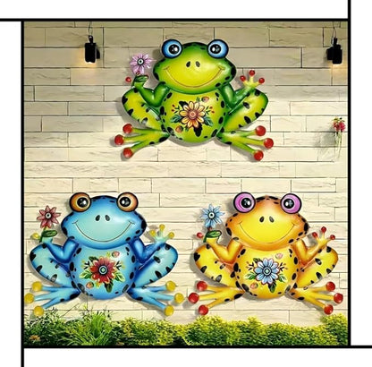 HEAVYSEVEN Metal Frog Wall Art Garden Iron Craft for Indoor/Outdoor Decoration, Suitable for Home Garden Room Decors (Yellow)