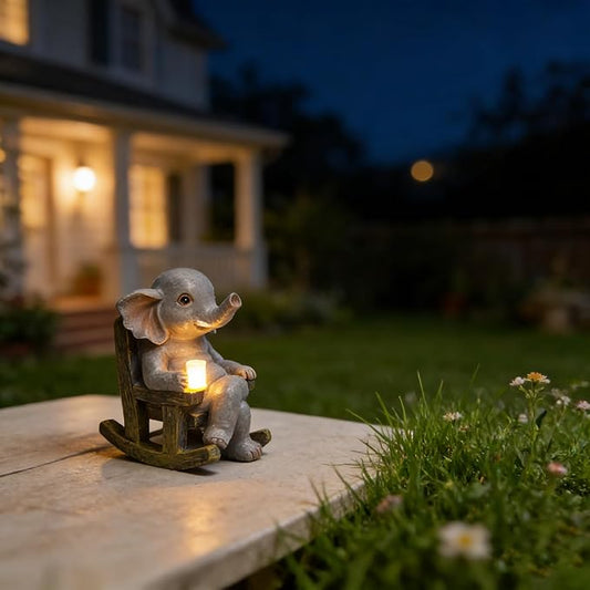 Miniature Elephant Garden Statue Solar Light Outdoor Decor Elephant Figurine Solar Lantern for Home Indoor Lawn Backyard Balcony Porch Patio Ornament for Women Mom Grandma 5.51"x4.33"x3.15"