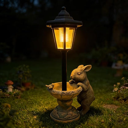 Solar Rabbit Garden Statue for Outdoor Decor with Lantern - Lawn Decoration 15.8“ Tall Bunny Figurine Lights for Patio, Yard, Porch Ornament - Valentine's Day Gifts for Mom, Grandma, Women