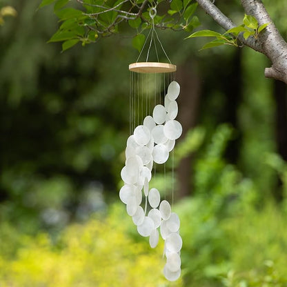 Seashell Wind Chimes for Outside - Handcrafted White Spiral Shape Capiz Shells Windchime Coastal Style Decor for Indoor/Outdoors, Garden & Beach Hanging Decor for Wind Chimes Lovers and More