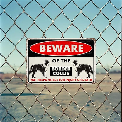 Beware Of The Dog Border Collie Sign Aluminum Metal Tin Signs Outdoor Yard Sign Warning Sign For Fence Yard Home Kitchen Farm Garden Wall Decor 8x12 Inch