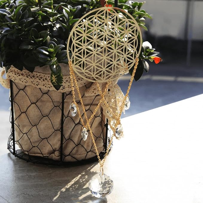 Flower of Life Crystal Suncatcher, Sacred Geometry Wall Decor, Home Office Garden Decorative Hanging Ornament