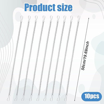 ElevateTech 10PCS 20 Inch Metal Chain, Stainless Steel Hanging Chainswith Safety Hooks for Stained Glass Panels Picture Hanging Chain Outdoor Decorative Chains for Walls Gardens and Kitchens