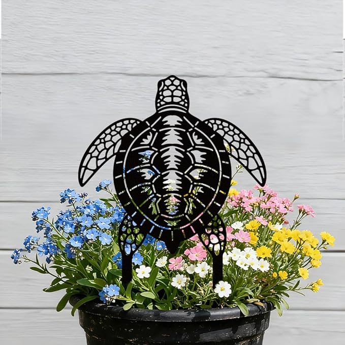 WADORN Sea Turtle Metal Decorative Garden Stakes, Black Turtles Outdoor Statues Silhouette Funny Turtle Lover Gifts Stakes Ornaments for All Season Home Yard Art Garden Patio Backyard Lawn Decoration