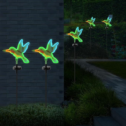 Solar Hummingbird Garden Lights 2 Pack, Colorful Neon Glow LED Solar Stake Lights, Waterproof Outdoor Decorative Landscape Lighting for Yard, Patio, Pathway