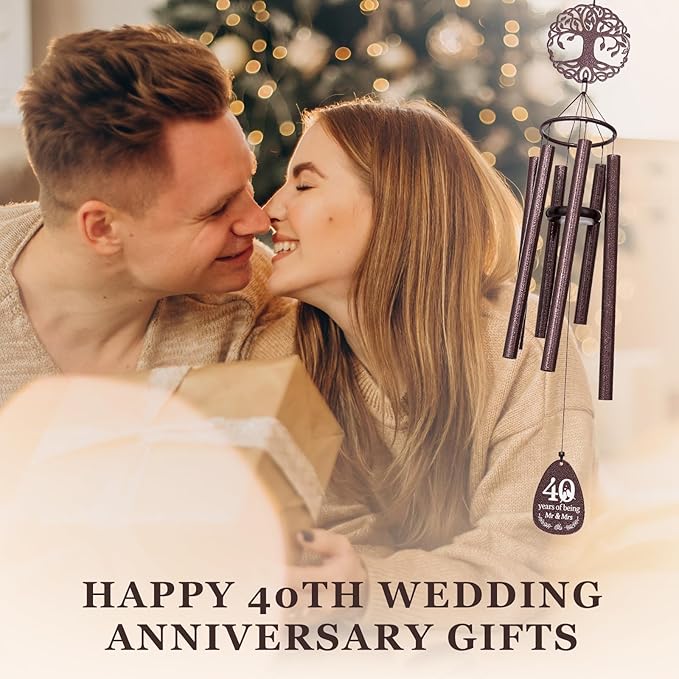 SteadStyle 40th Anniversary Wind Chime, Happy 40th Jubilee Gifts for Parents, Husband, Wife, Couples, Friends - Ruby Anniversary Keepsake Tree of Life Wind Chime Large Size 37 in Garden Patios Decor