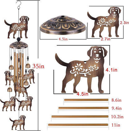 Bronze Dogs Wind Chimes for Outside/Indoor/Home/Balcony/Lawn/Tree/Yard/Garden Decoration, Retro Wind Catcher, Hang Dog Decor, Blessing Wind Bells, Memorial WindChimes Gifts for Mom, Grandma, Woman