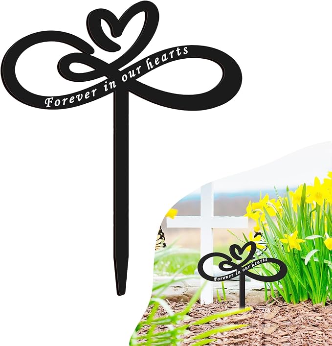 Forever in Our Hearts Memorial Stake – Metal Grave Marker for Cemetery, Remembrance Stake Decor for Garden Yard Grave Site Outdoor