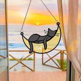 Cat Memorial Suncatcher, Personalized Name Pet Sleeping on Moon Ornament Window Car Hanging, Sympathy Gift for Loss of Pet Passed Away Keepsake, Remembrance Gifts for Cat Lovers
