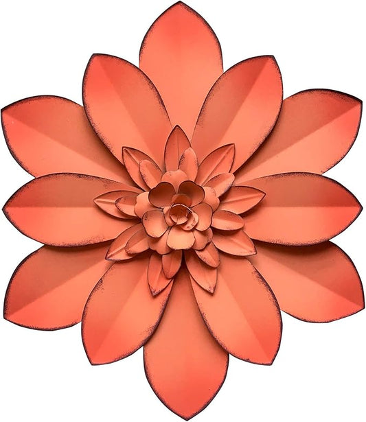 Pink Metal Flower Wall Art Decor, 11“ Rustic Modern Floral Sculpture, Distressed Hanging Home Decoration Accent Artworks for Indoor Bedroom Living Room Office Outdoor Garden Patio