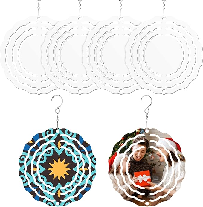 Weysat 6 Pack Sublimation Wind Spinner Blanks 3D Aluminum Wind Spinners Hanging Spinners DIY Crafts Ornaments for Indoor Outdoor Garden Yard Window Porch Front Door Decoration (3 Inch)