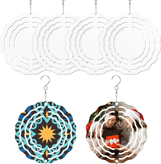 Weysat 6 Pack Sublimation Wind Spinner Blanks 3D Aluminum Wind Spinners Hanging Spinners DIY Crafts Ornaments for Indoor Outdoor Garden Yard Window Porch Front Door Decoration (3 Inch)