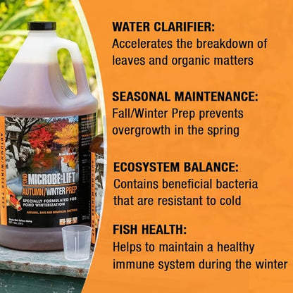 MICROBE-LIFT Autumn and Winter Prep Seasonal Conditioner for Ponds and Outdoor Water Gardens, Safe for Live Koi Fish, Plants, and Décor, 1 Gallon Liquid and 8 2-Ounce Packets