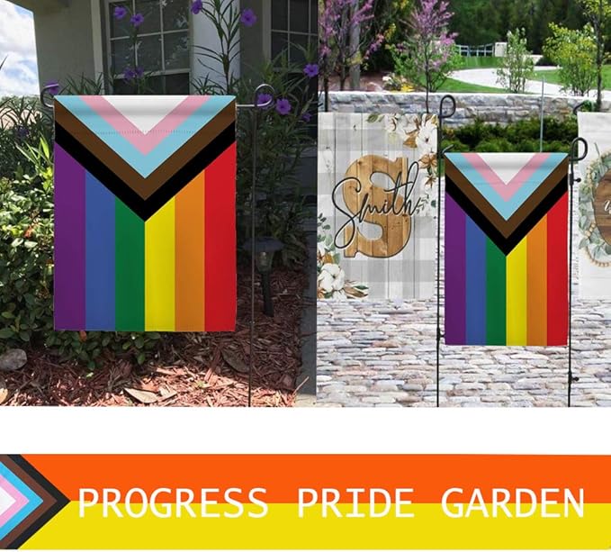 Progress Pride Rainbow Garden Flags - Inclusive Progress Yard Small Flag 12.5x18 Inch for LGBTQ Lesbian Gay Transgender