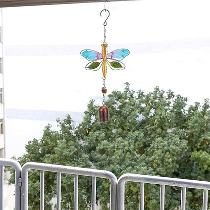 GORGECRAFT Dragonfly Wind Chime Metal Glass Music Wind Bell 14.2" Romantic Colorful Dragonfly Shaped Hanging Ornaments with Chime Gifts for Women Garden Patio Yard Party Indoor Outdoor Decorations