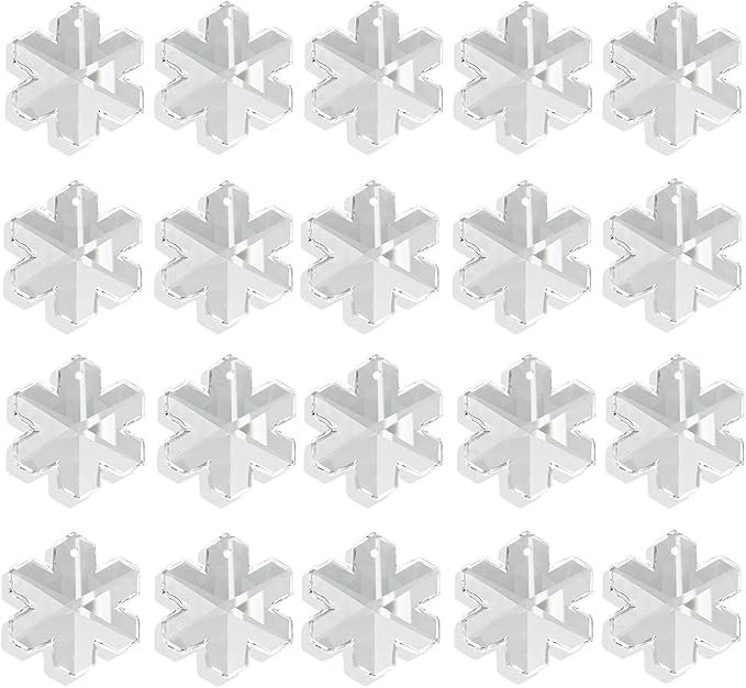Pack of 20 Clear Crystal Snowflake Crystal Suncatcher - Rainbow Maker Hanging Crystals Prisms for Windows Hanging Ornament Chandelier Crystals Replacement Christmas Home Decor