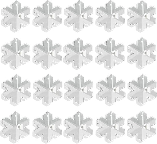 Pack of 20 Clear Crystal Snowflake Crystal Suncatcher - Rainbow Maker Hanging Crystals Prisms for Windows Hanging Ornament Chandelier Crystals Replacement Christmas Home Decor