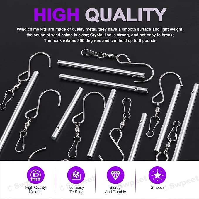 Swpeet 61pc Wind Chime Tubes & Wire Kit with Swivel Hooks, DIY Crafts Hanging Wind Chimes