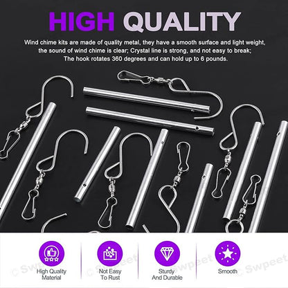Swpeet 61pc Wind Chime Tubes & Wire Kit with Swivel Hooks, DIY Crafts Hanging Wind Chimes
