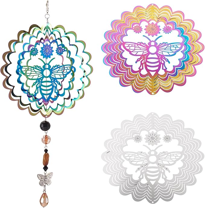 Wind Spinners Outdoor 3D Butterfly Twisted Wind Chimes Stainless Steel Etched Metal Embellishments for Christmas Tree Hanging Decor Gradient Winds Chimes for Yarn Home Party Decor 2Pcs