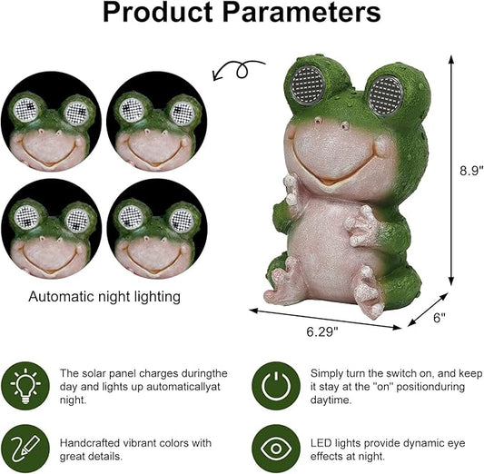 Solar Frog Garden Statue with Blinking Rotating LED Eyes, Solar Powered Auto On/Off, Waterproof Resin Outdoor Decor for Patio, Yard, Unique Gift for Women, Mom, Grandma