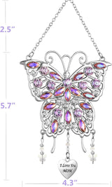 VIVIKEN Mother's Day Rhinestones Butterfly Window Decor Wind Chime Hanging Ornament for Garden House, Glittering Gifts from Son Daughter Mom Mothers Birthday Christmas
