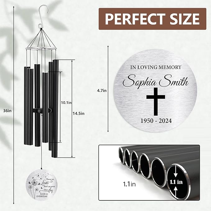 ASTARIN Personalized 30" Bereavement Wind Chimes for Outside, Memorial Gift in Remembrance of a Loved One, Sympathy Gift for Loss of Mother Father Husband, Garden Patio Decor