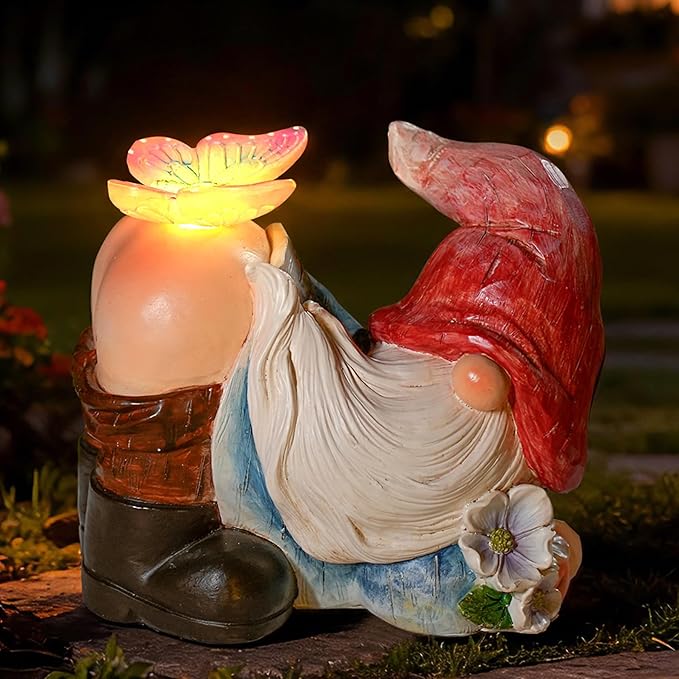 Gnomes Garden Decor Solar Led Lights Outdoor Funny Gnome Decor with Butterfly Waterproof for Home,Yard Art,Gardening Gifts for Women