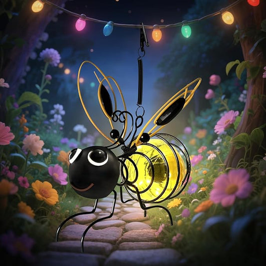 Solar Bees Lights Outdoor, 2026 New Hanging Bee Solar Garden Lights,IP44 Waterproof,Outdoor Statues Figurine Light Decorations for Balcony,Garden,Porch,Courtyard Decoration (1Pcs)