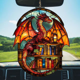 Books and Dragon Acrylic Suncatcher Stained Glass Effect Window Car Hanging Christmas Ornament Indoor Outdoor Decor Garden Sun Catcher Panel for Book Lover for Women Mom Grandma