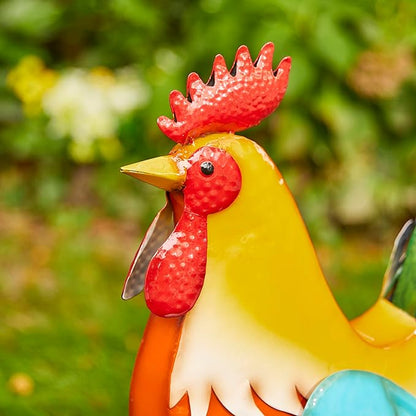 Glitzhome 21" Metal Vibrant Rooster Yard Decor, Outdoor Garden Statues, Vivid Chicken Sculptures for Backyard Kitchen Lawn Porch Farm Decor