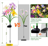 Solar Garden Lights 6 Pack 24 Lily Flowers with Butterfly Decor, Gifts for Mom Woman Birthday Solar Flower Lights for Outside,Cemetery Flowers for Grave - Decorative Lilies for Yard, Patio, Pathway