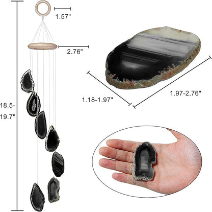 Cozy Tower Agate Wind Chimes for Outside Unique, Outdoor Home Garden Decor Geode Hanging Decorations, Black Agate