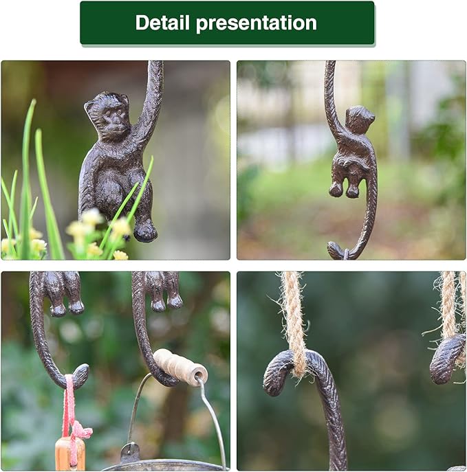 Sungmor Cast Iron Plant Hangers, 2PC Monkey Hooks, 7.9 Inch Large S Planter Hanger, Ceiling Extender Hooks for Hanging Plants, Flower Basket, Plant Pot, Macrame Plant Holder, Lantern, Windchime