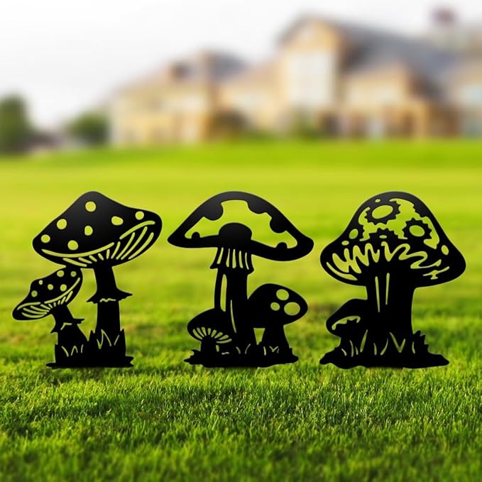 Metal Garden Stake Decor, Acrylic 2D Garden Decoration, Garden Accessories for Outdoor Indoor Yard Lawn Pot Plants (3PCS-Mushroom)