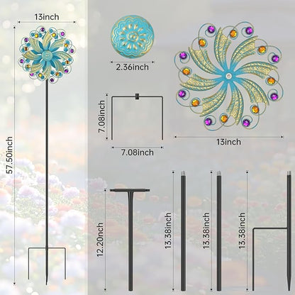 Metal Wind Spinners Outdoor, Golden Kinetic Wind Sculpture Garden Pinwheels with Metal Stake, Yard Art Decor for Patio, Lawn & Garden, Creative Gifts 57.5 * 13 Inch