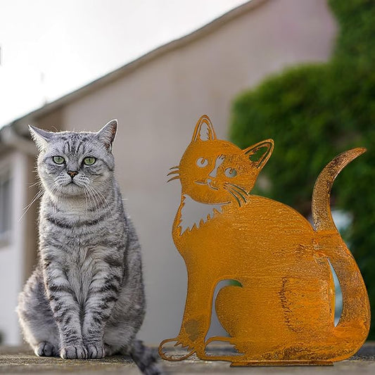 Rusty Cat, Rusty Cat Decoration, Patina Metal Cat Garden Ornaments Silhouette Simulation Cat Figurine Home Decor Rustic Outdoor Patio Yard Adornment Metal Cat Statues