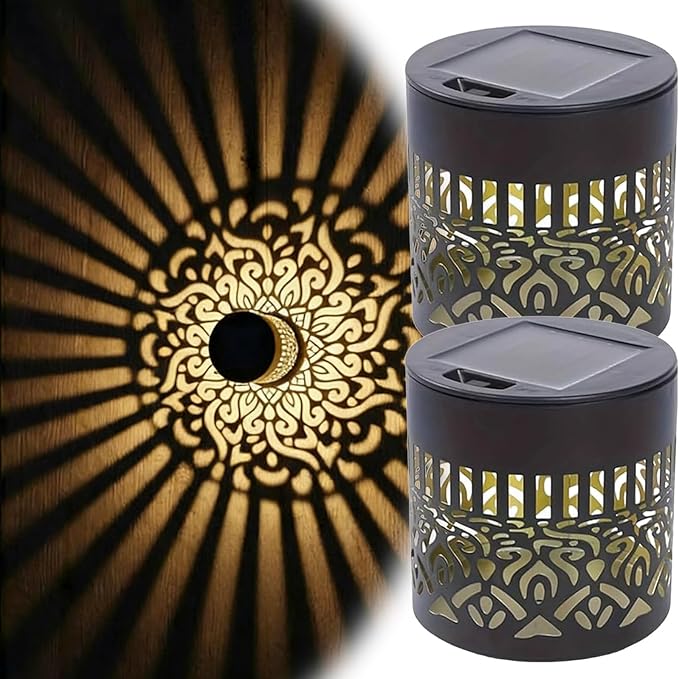 Decorative Solar Mandala Lights, Metal Solar Powered Outdoor Deck Step Wall Lights, Waterproof Solar Mandala Fence Lights Outdoor, for Garden Post Patio Backyard Yard Decor (2PCS)