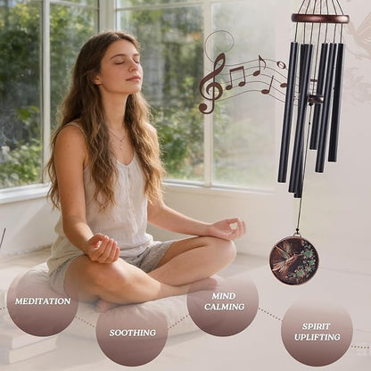Sympathy Wind Chimes for Outside 34" Vintage Hummingbird Memorial Wind Chimes Outdoor for Garden Patio Porch Decoration Birthday Memorial Sympathy Gift for Loved One Mom Dad Grandpa Grandma Friends