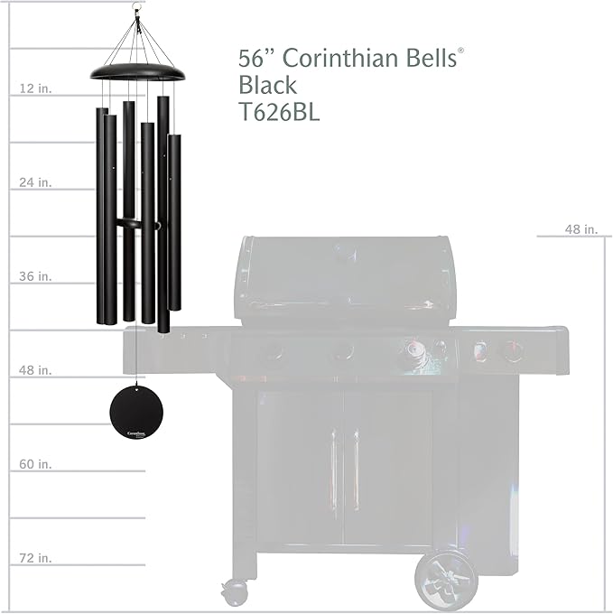 Corinthian Bells by Wind River - 56 inch Black Wind Chime for Patio, Backyard, Garden, and Outdoor Decor (Aluminum Chime) Made in The USA