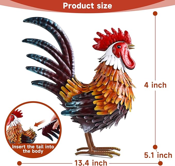 Shorayn Rooster Garden Statue Metal Chicken Yard Art Decor Outdoor Sculpture Figurines